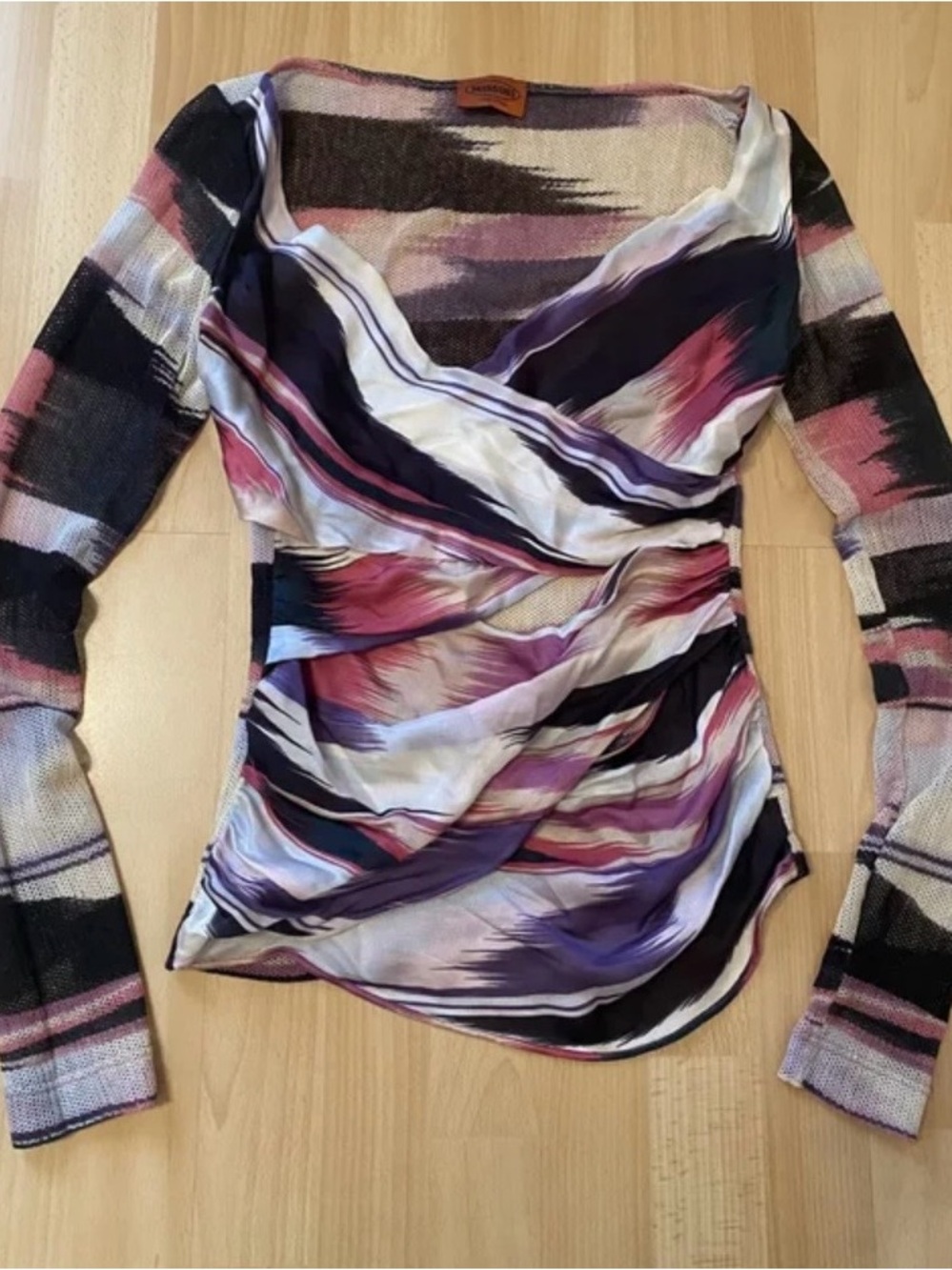 Missoni Women's Multicolor Draped V-Neck Long Sleeve Top Sz. 6 - Picture 7 of 10